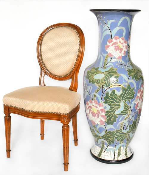 Importante vaso in ceramica smaltata con decoro floreale (H=102,5cm) 