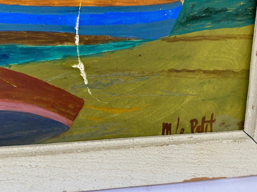 Watercolor and gouache on paper by M. Le Petit marine décor art naïf 1960