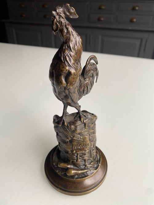 Coq En Bronze XIXème Formant Un Porte Allumette Signé Auguste Nicolas Caïn (1821-1894)