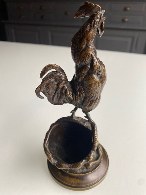Coq En Bronze XIXème Formant Un Porte Allumette Signé Auguste Nicolas Caïn (1821-1894)