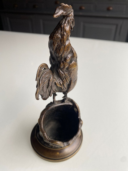Coq En Bronze XIXème Formant Un Porte Allumette Signé Auguste Nicolas Caïn (1821-1894)