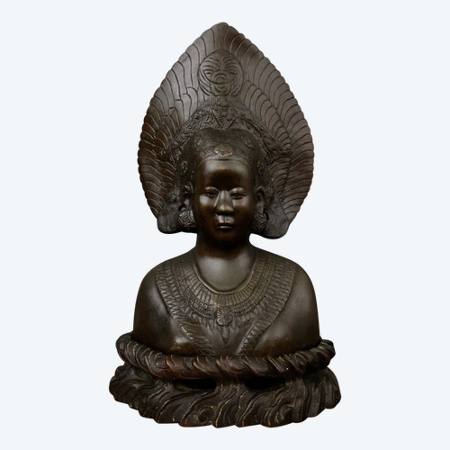 Balinese Indochinese dancer bust bronze peacock wheel crown