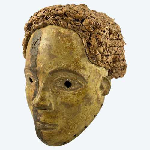Maschera in legno intagliato e vimini intrecciato 1930 Africa bella patina