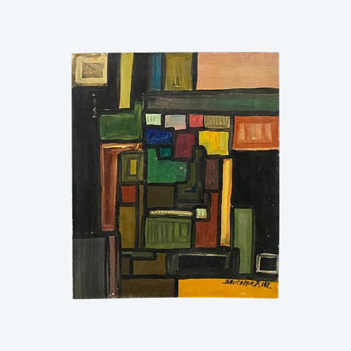 Oil on cardboard by J. Gauthier modern composition