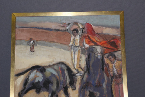 Pastello su pannello Corrida di Léon Perrin intorno al 1950