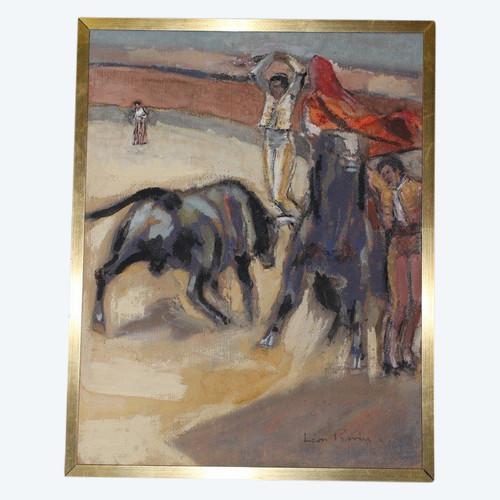 Pastello su pannello Corrida di Léon Perrin intorno al 1950
