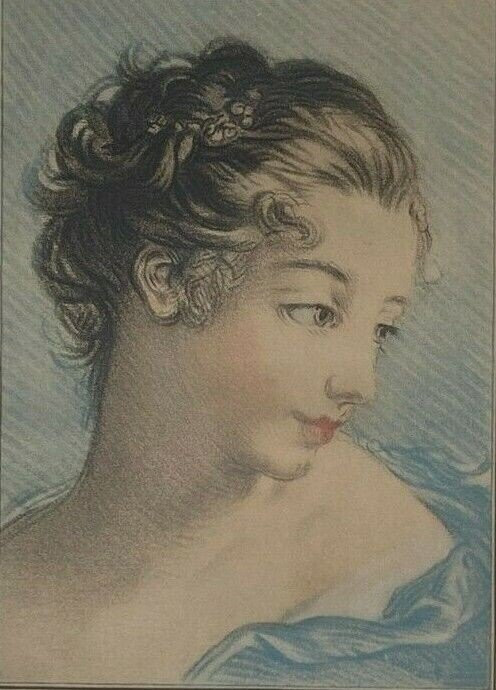 Incisione di Mignon-Massart Donna del XVIII secolo, cornice dorata e perlata