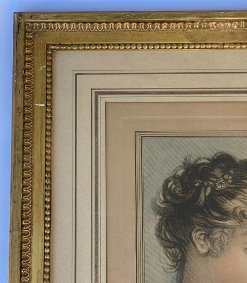 Incisione di Mignon-Massart Donna del XVIII secolo, cornice dorata e perlata