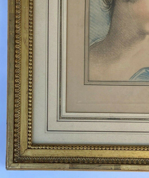 Incisione di Mignon-Massart Donna del XVIII secolo, cornice dorata e perlata