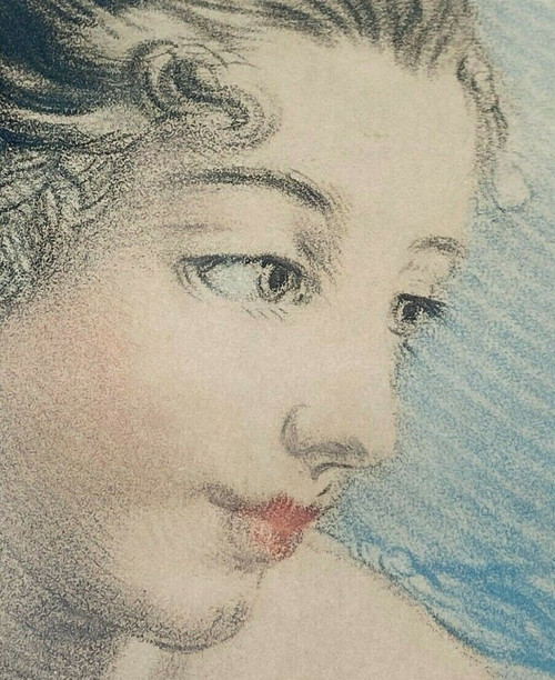 Incisione di Mignon-Massart Donna del XVIII secolo, cornice dorata e perlata