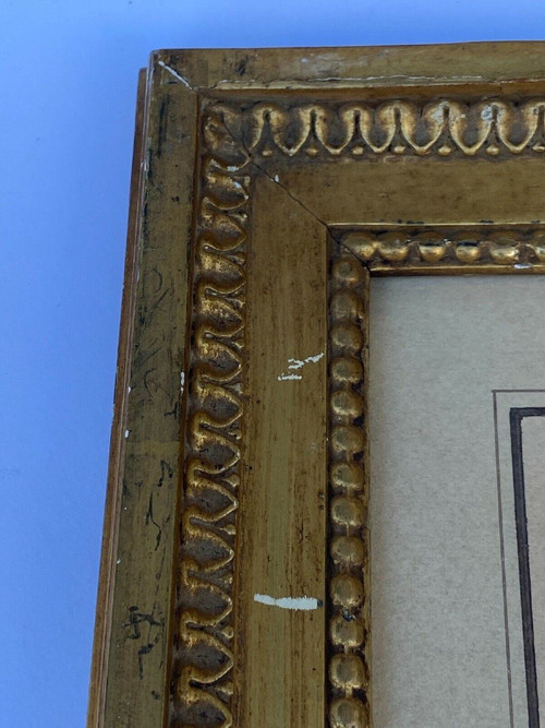 Incisione di Mignon-Massart Donna del XVIII secolo, cornice dorata e perlata