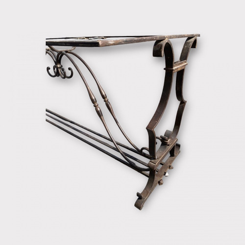Dining Table / Console Wrought Iron Frame, Marble Top Circa 1930/40