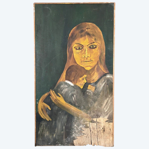 Öl auf Tafel von Gauthier 1960 Mutter mit Kind