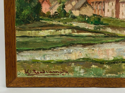 Olio su cartoncino di Jules-Claude Randriamampita (1913-1968) montagne