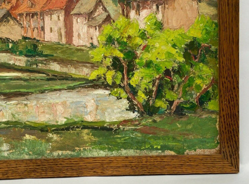 Olio su cartoncino di Jules-Claude Randriamampita (1913-1968) montagne