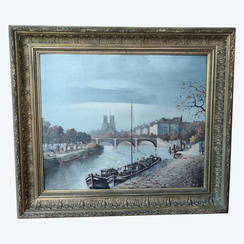 Antique Oil Painting On Panel 19th Century Notre Dame de Paris