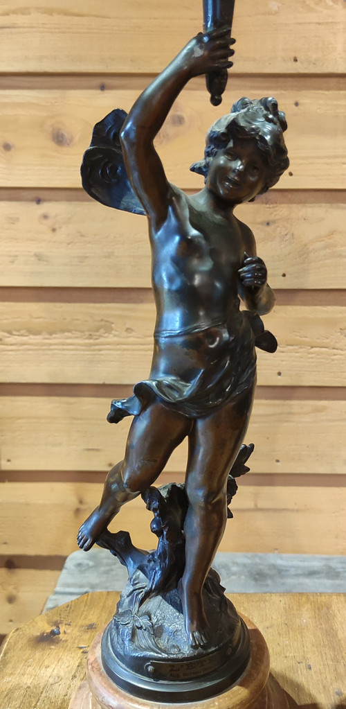 Paire d Anciennes Lampes à Pétrole  régule et marbre  Signées Auguste Moreau
