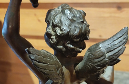 Paire d Anciennes Lampes à Pétrole  régule et marbre  Signées Auguste Moreau
