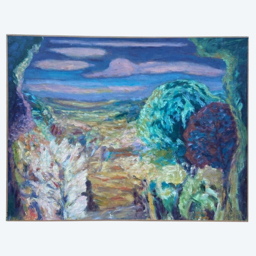 Oil on canvas signed David Arué impressionist landscape