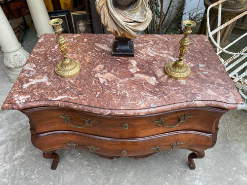 Provenzalische Sauteuse-Kommode aus dem 18. Jahrhundert, Louis XV, mit farbigem Marmorboden