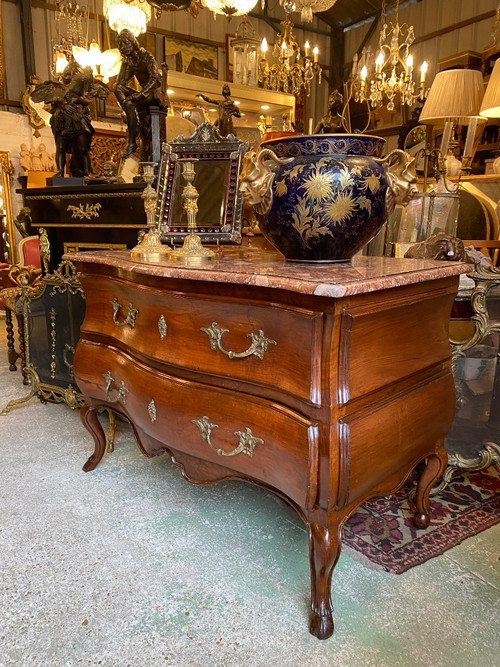 Provenzalische Sauteuse-Kommode aus dem 18. Jahrhundert, Louis XV, mit farbigem Marmorboden