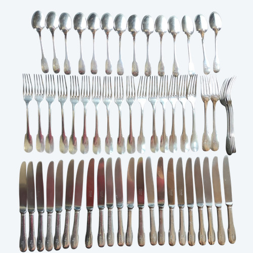 Antique 58-piece silver-plated cutlery set by Christofle for Air France