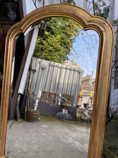 Miroir De Cheminée Doré XIXème , glace biseautée, chapeau de gendarme…