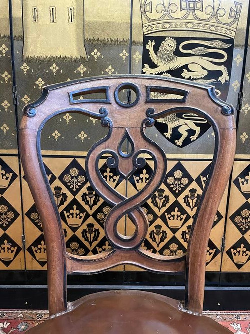 Set of 8 Italian Louis Philippe chairs from the Napoleon III period in leather