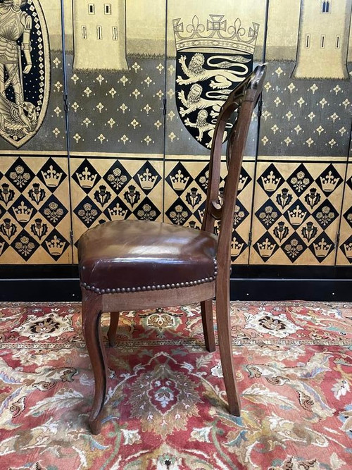 Set of 8 Italian Louis Philippe chairs from the Napoleon III period in leather
