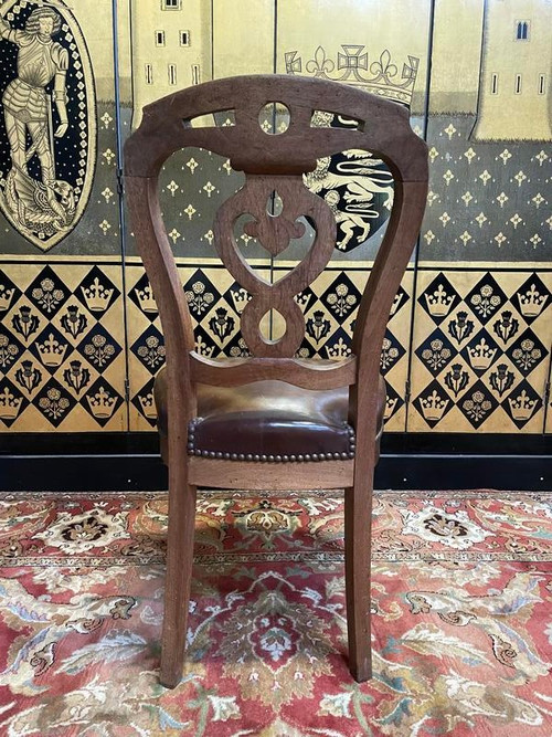 Set of 8 Italian Louis Philippe chairs from the Napoleon III period in leather