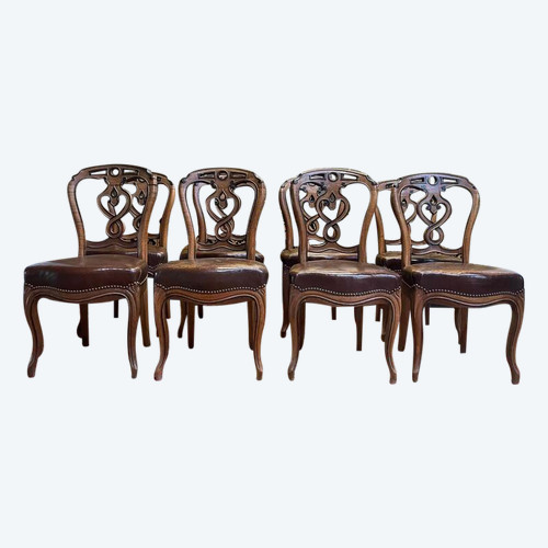 Set of 8 Italian Louis Philippe chairs from the Napoleon III period in leather