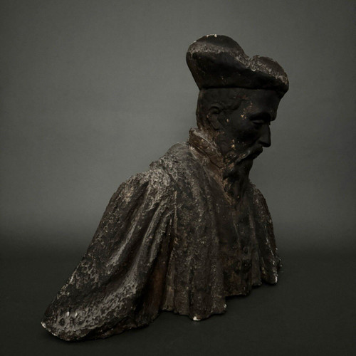 Scultura in gesso di Charles Filleul busto di un uomo rinascimentale