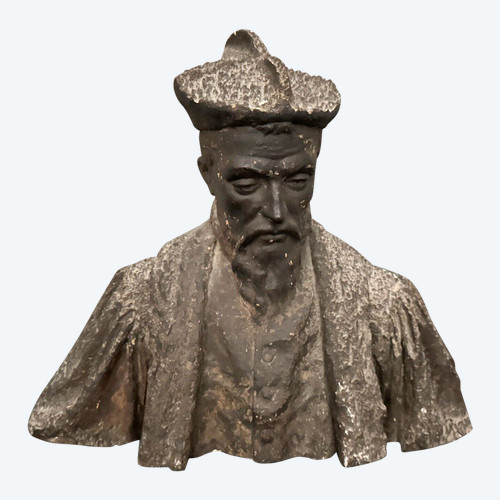 Scultura in gesso di Charles Filleul busto di un uomo rinascimentale