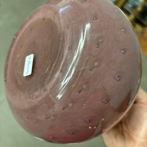 Vaso Murano Vintage metà XX sec Rosa con bolle impresse. Mis H 20 L 16 