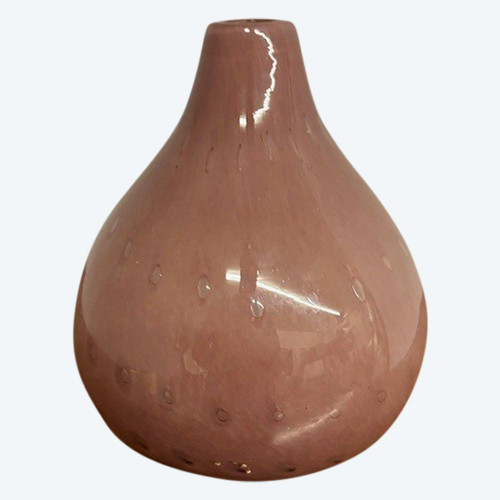 Vaso Murano Vintage metà XX sec Rosa con bolle impresse. Mis H 20 L 16 