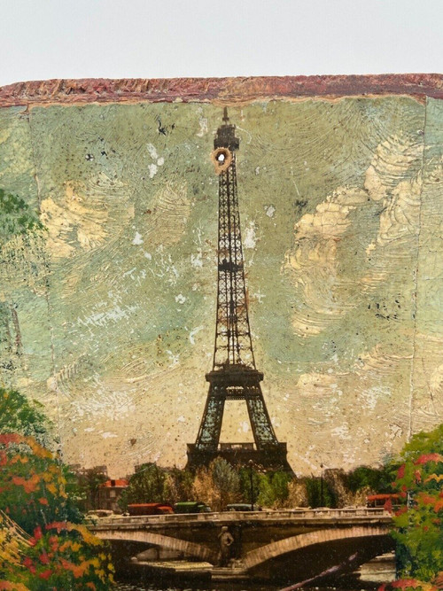 Mail carrier Eiffel Tower and Opera monuments of Paris early 20th century painting