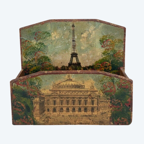 Mail carrier Eiffel Tower and Opera monuments of Paris early 20th century painting