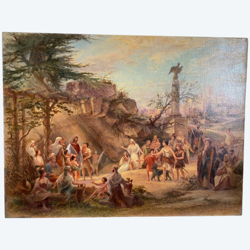 Antique Orientalist Oil On Canvas, Antique Scene, Religious Figures