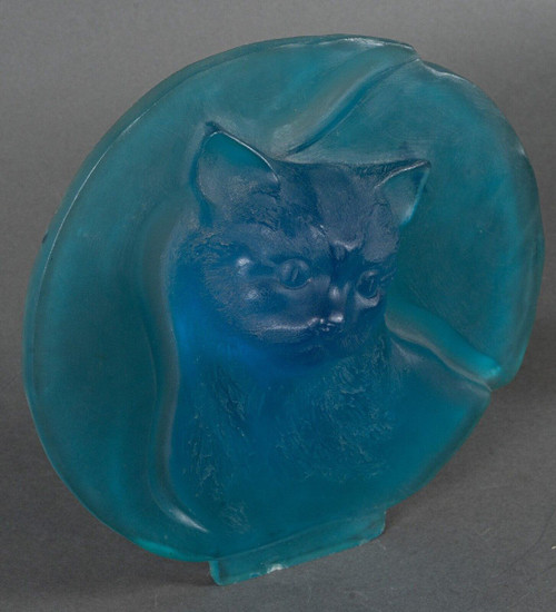 Médaillon en verre 1930 représentant un chat