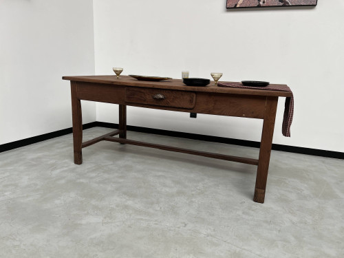Antique work table in solid cherry and acacia