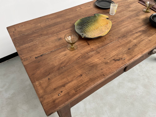 Antique work table in solid cherry and acacia