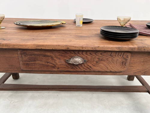 Antique work table in solid cherry and acacia