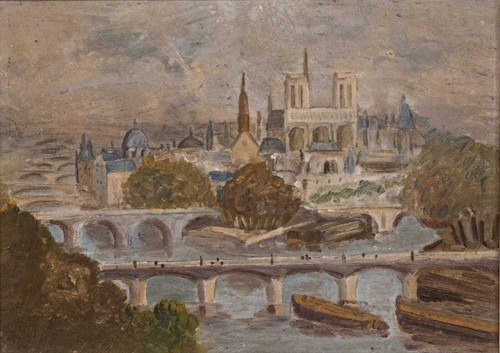 Öl auf Leinwand, Paris zu Beginn des 20. Jahrhunderts, Naturholzrahmen