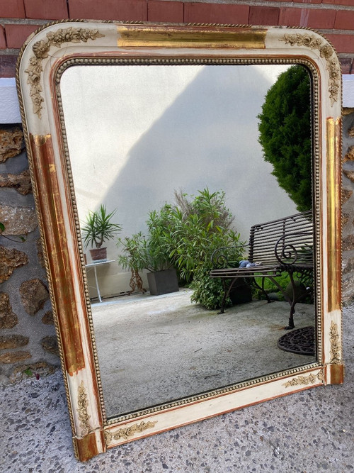 Miroir De Cheminée XIXème Doré Et Patiné , Glace Au Mercure