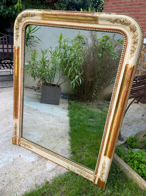 Miroir De Cheminée XIXème Doré Et Patiné , Glace Au Mercure