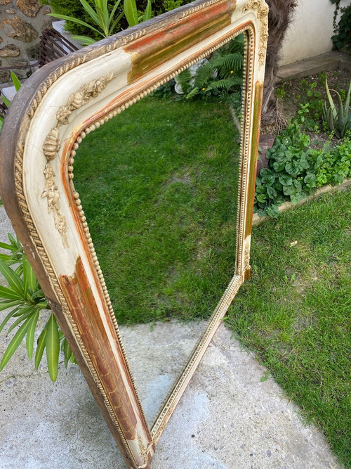 Miroir De Cheminée XIXème Doré Et Patiné , Glace Au Mercure