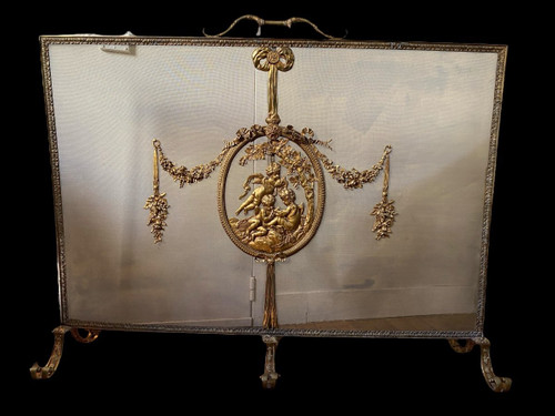 Large Louis XVI Style Bronze Fire Screen from the 19th Century for a Large Fireplace