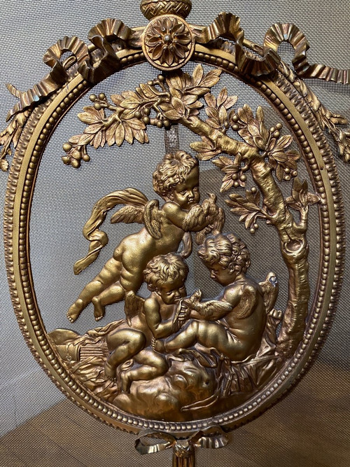 Large Louis XVI Style Bronze Fire Screen from the 19th Century for a Large Fireplace