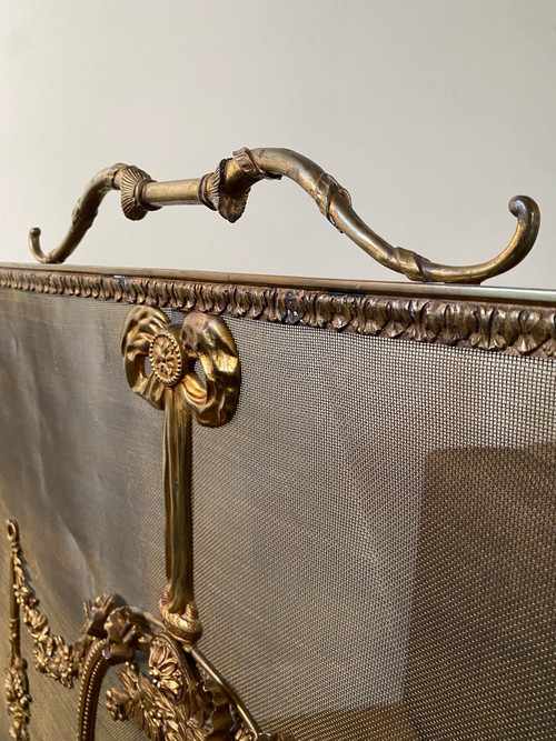 Large Louis XVI Style Bronze Fire Screen from the 19th Century for a Large Fireplace