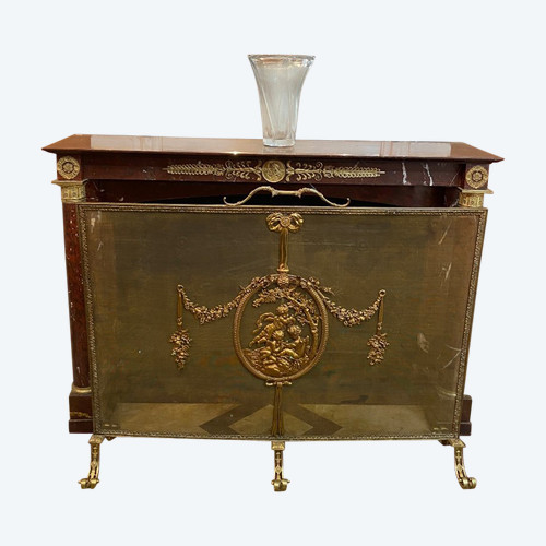 Large Louis XVI Style Bronze Fire Screen from the 19th Century for a Large Fireplace